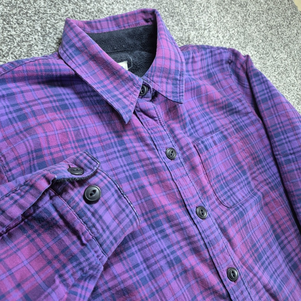 L.L.Bean Fleece Lined Flannel Shirt Women's XS Purple Plaid Button Down Shacket